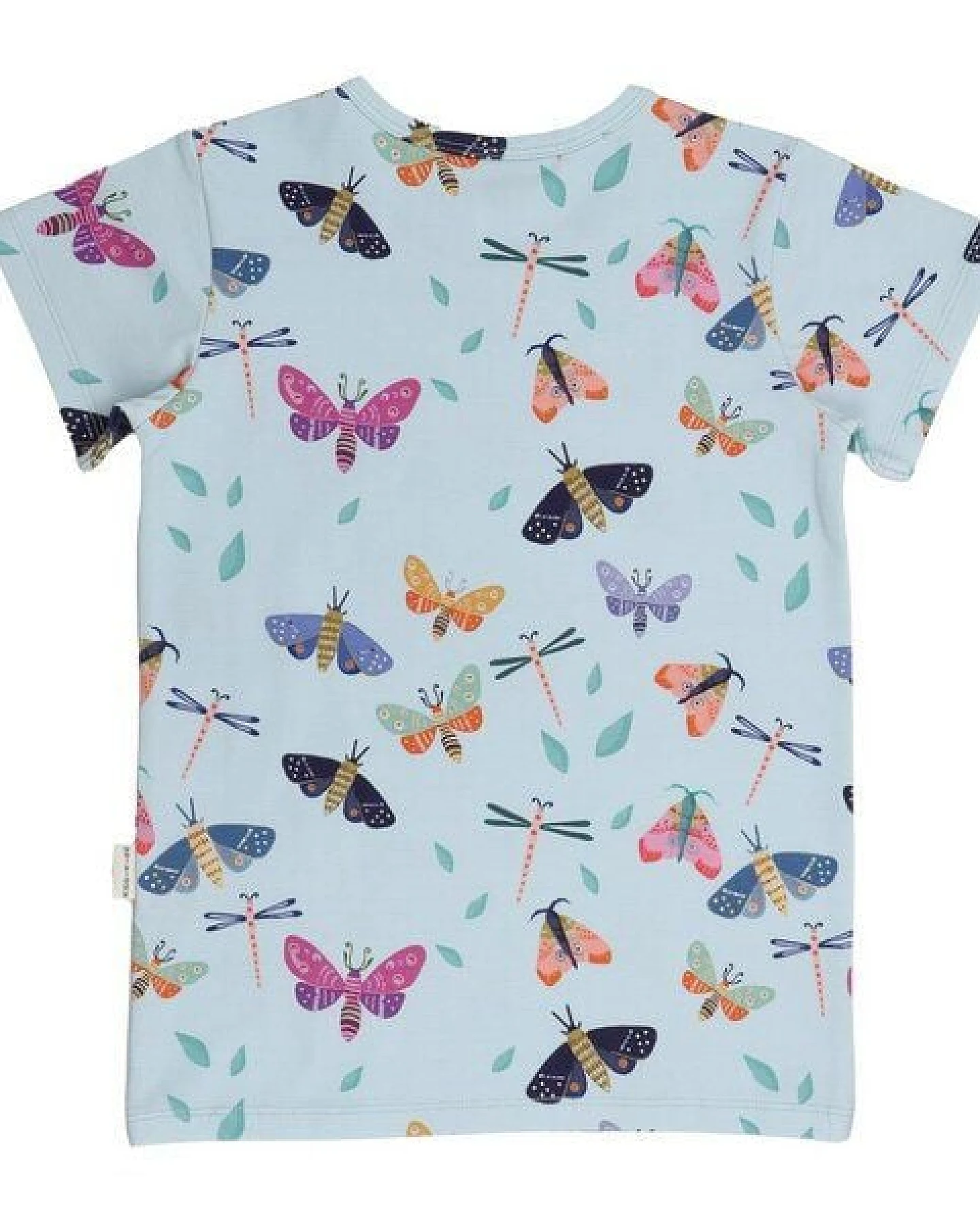 Kinder T-Shirt GOTS-zertifiziert aus Bio-Baumwolle hellblau mit buntem Schmetterlings-Muster von Walkiddy – Ansicht 4