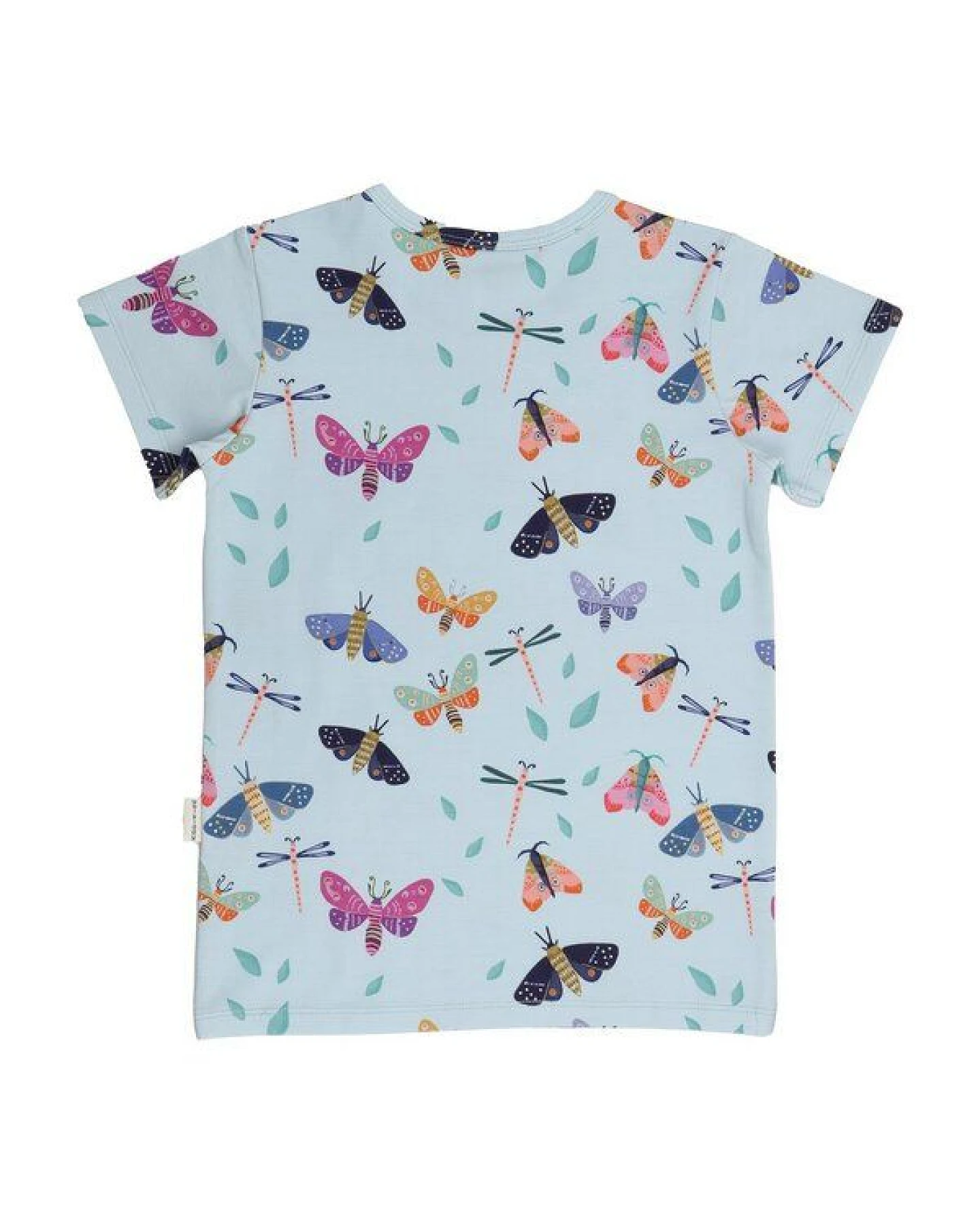 Kinder T-Shirt GOTS-zertifiziert aus Bio-Baumwolle hellblau mit buntem Schmetterlings-Muster von Walkiddy – Ansicht 4