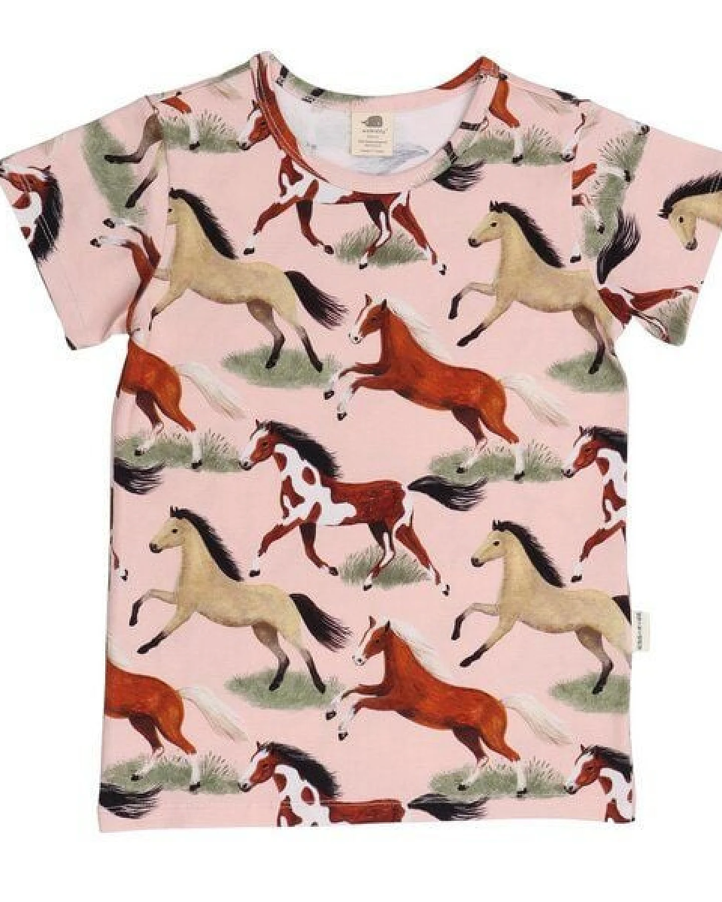 Kinder T-Shirt GOTS-zertifiziert aus Bio-Baumwolle rosa mit Pferde-Motiv – Walkiddy – Ansicht 3