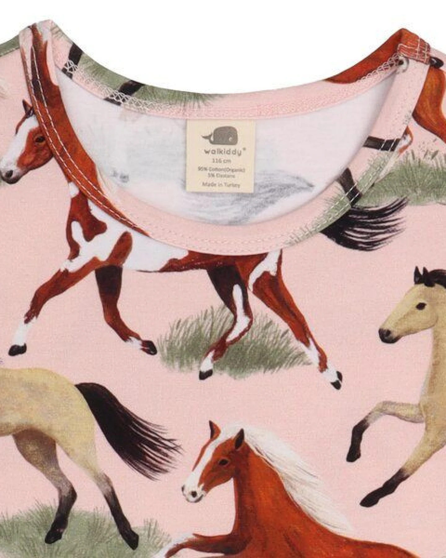 Kinder T-Shirt GOTS-zertifiziert aus Bio-Baumwolle rosa mit Pferde-Motiv – Walkiddy – Ansicht 4
