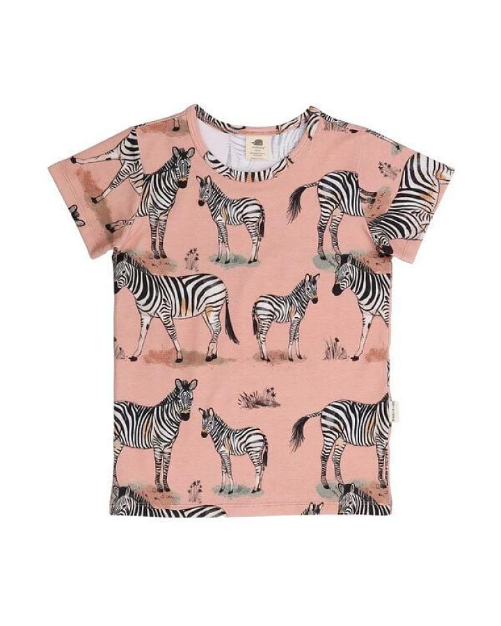 Kinder T-Shirt GOTS-zertifiziert aus Bio-Baumwolle rosa mit Zebrafamilien-Motiv – Walkiddy