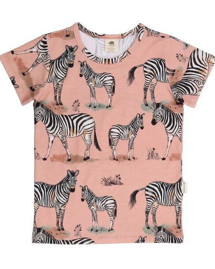 Kinder T-Shirt GOTS-zertifiziert aus Bio-Baumwolle rosa mit Zebrafamilien-Motiv – Walkiddy