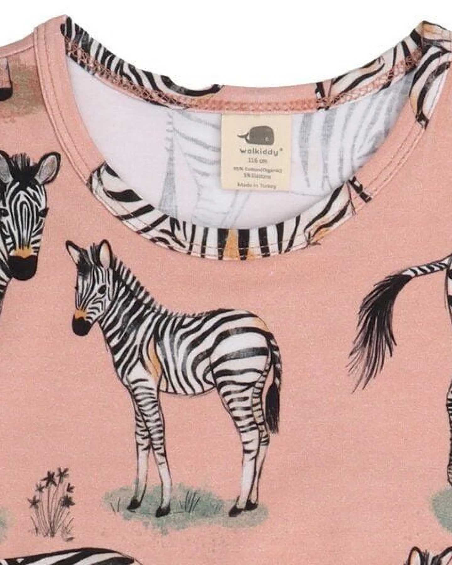 Kinder T-Shirt GOTS-zertifiziert aus Bio-Baumwolle rosa mit Zebrafamilien-Motiv – Walkiddy – Ansicht 3