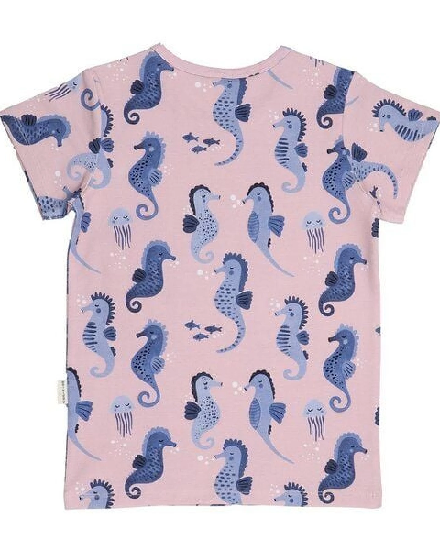 Kinder T-Shirt Bio-Baumwolle GOTS "Blue Seahorses" pink – veganes, fair produziertes Walkiddy Kindershirt mit Seepferdchen-Motiv für fröhliche Kids und empfindliche Haut – Ansicht 4