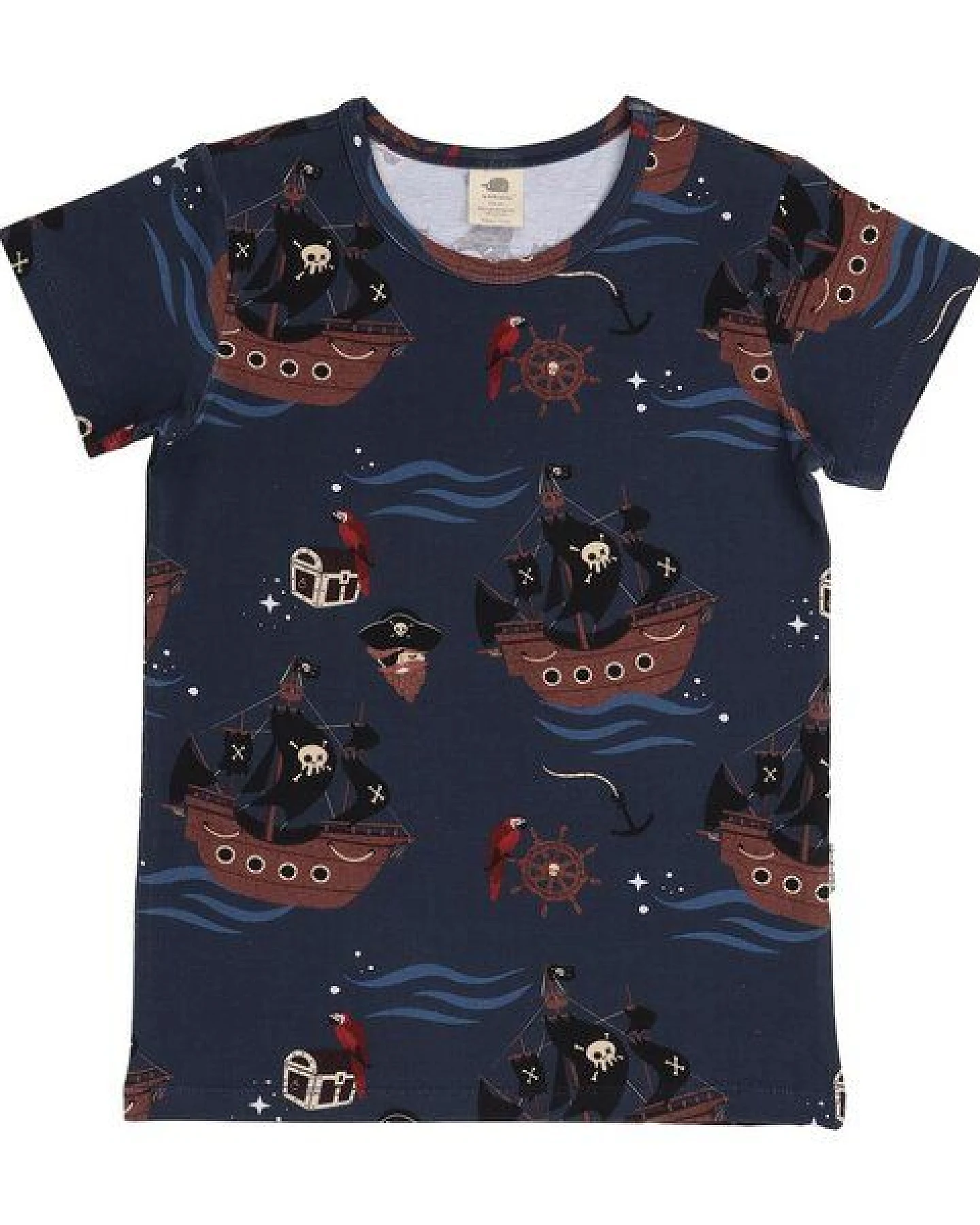 Kinder T-Shirt Bio-Baumwolle „Pirate Ships“ blau, Kurzarmshirt mit maritimem Print von Walkiddy für Kleinkinder, weich, atmungsaktiv & nachhaltig gefertigt – Ansicht 3