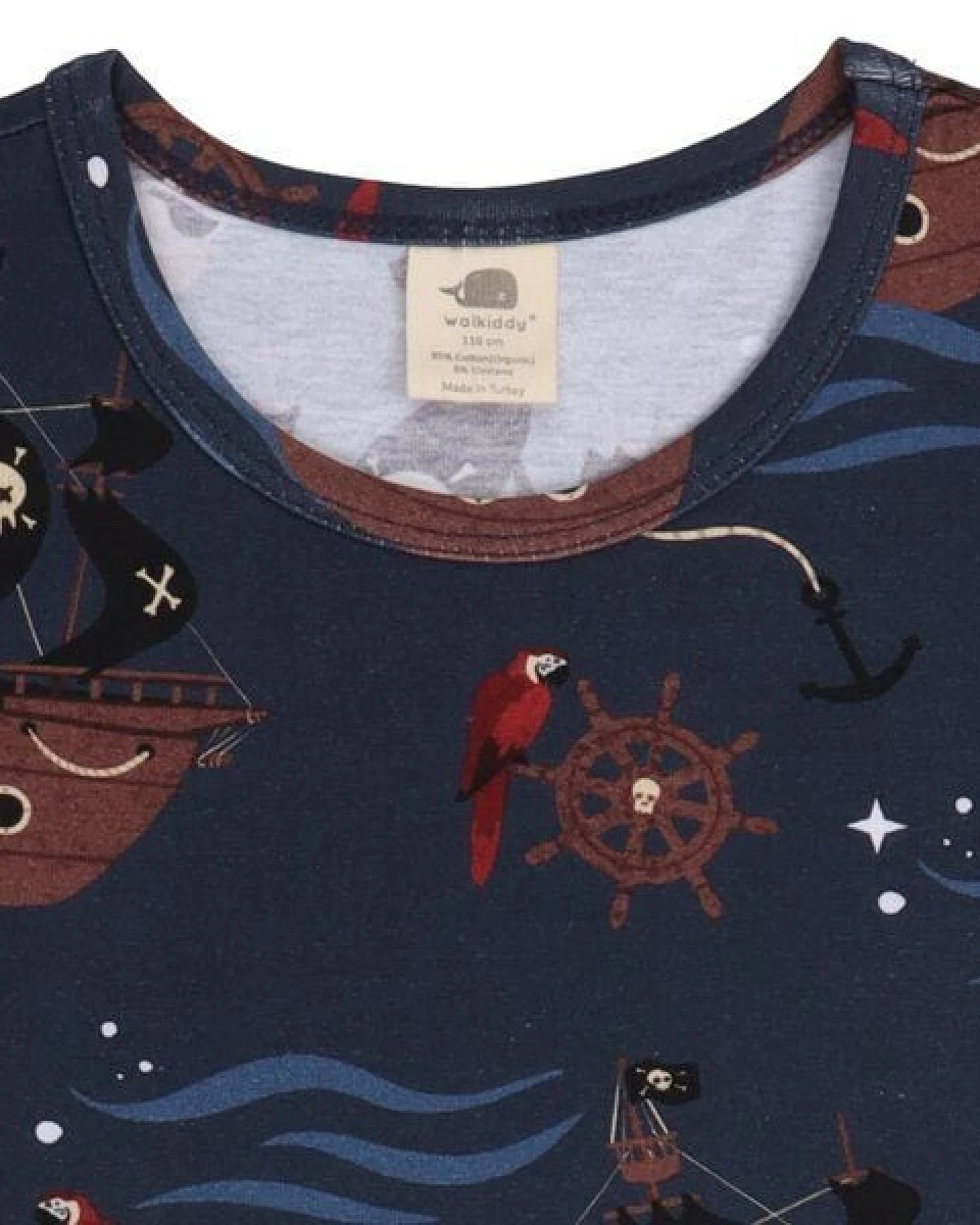 Kinder T-Shirt Bio-Baumwolle „Pirate Ships“ blau, Kurzarmshirt mit maritimem Print von Walkiddy für Kleinkinder, weich, atmungsaktiv & nachhaltig gefertigt – Ansicht 4