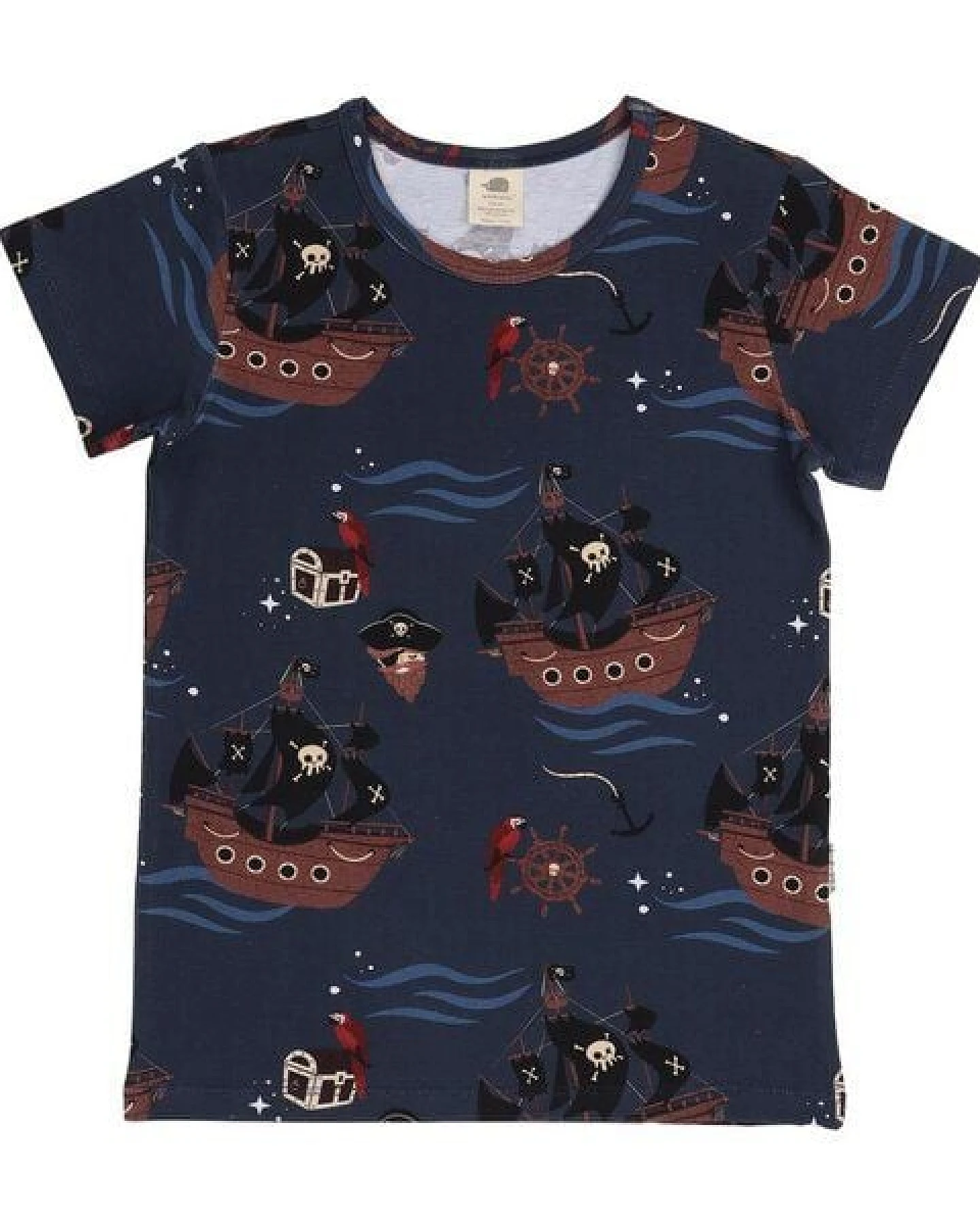 Kinder T-Shirt Bio-Baumwolle „Pirate Ships“ blau, Kurzarmshirt mit maritimem Print von Walkiddy für Kleinkinder, weich, atmungsaktiv & nachhaltig gefertigt – Ansicht 3