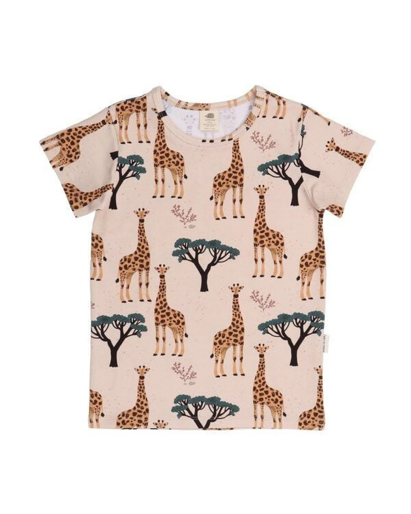 Kinder T-Shirt Bio-Baumwolle beige mit Giraffenprint, GOTS-zertifiziert, besonders weich, sanft, atmungsaktiv und pflegeleicht für aktive Kids von Walkiddy – Ansicht 3