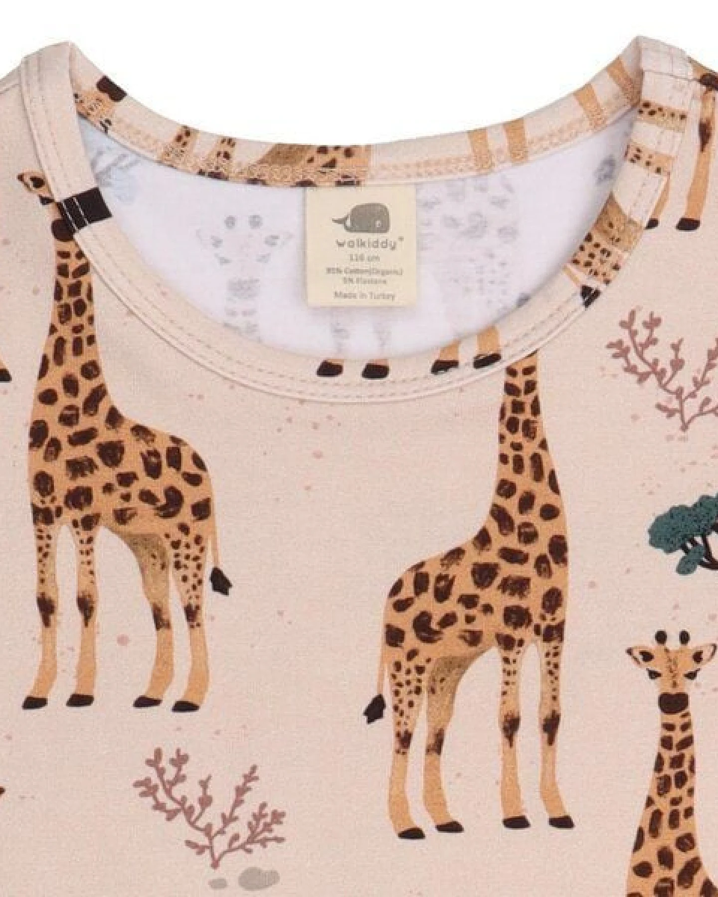 Kinder T-Shirt Bio-Baumwolle beige mit Giraffenprint, GOTS-zertifiziert, besonders weich, sanft, atmungsaktiv und pflegeleicht für aktive Kids von Walkiddy – Ansicht 4