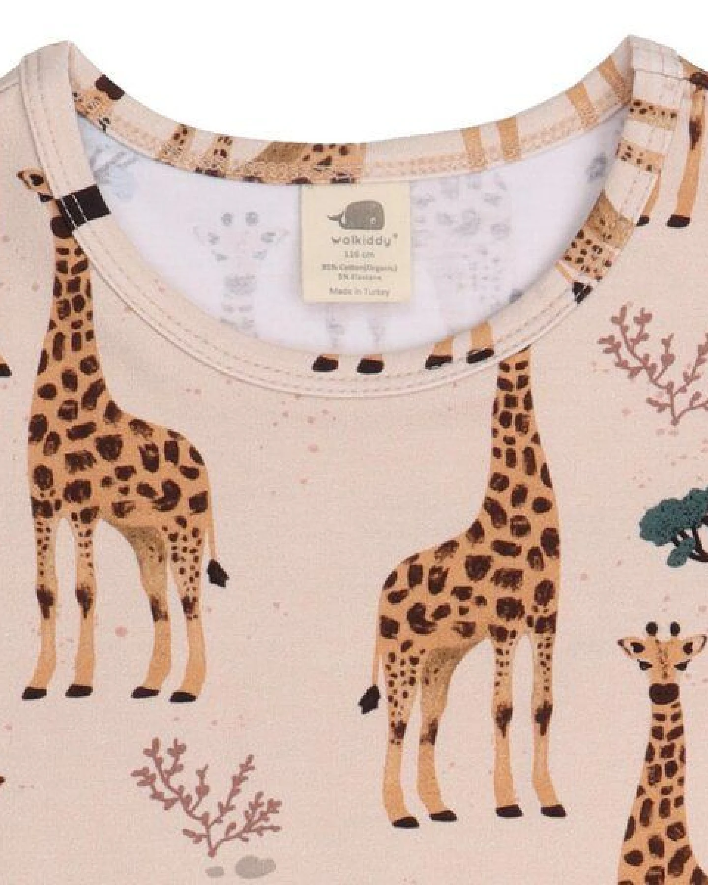 Kinder T-Shirt Bio-Baumwolle beige mit Giraffenprint, GOTS-zertifiziert, besonders weich, sanft, atmungsaktiv und pflegeleicht für aktive Kids von Walkiddy – Ansicht 4