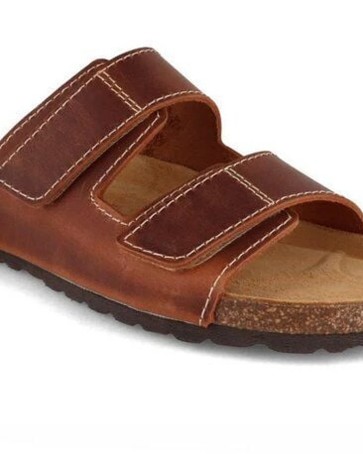 Tuffeln Herren Sandalen mit Klettverschluss und Soft-Korkfußbett Leder-Pantoletten