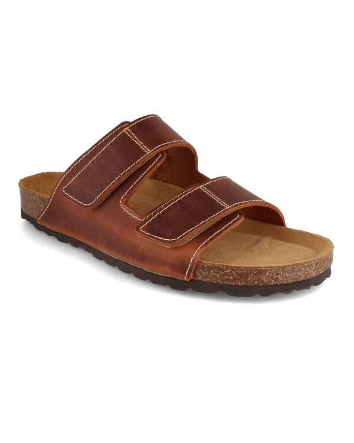 Tuffeln Herren Sandalen mit Klettverschluss und Soft-Korkfußbett Leder-Pantoletten