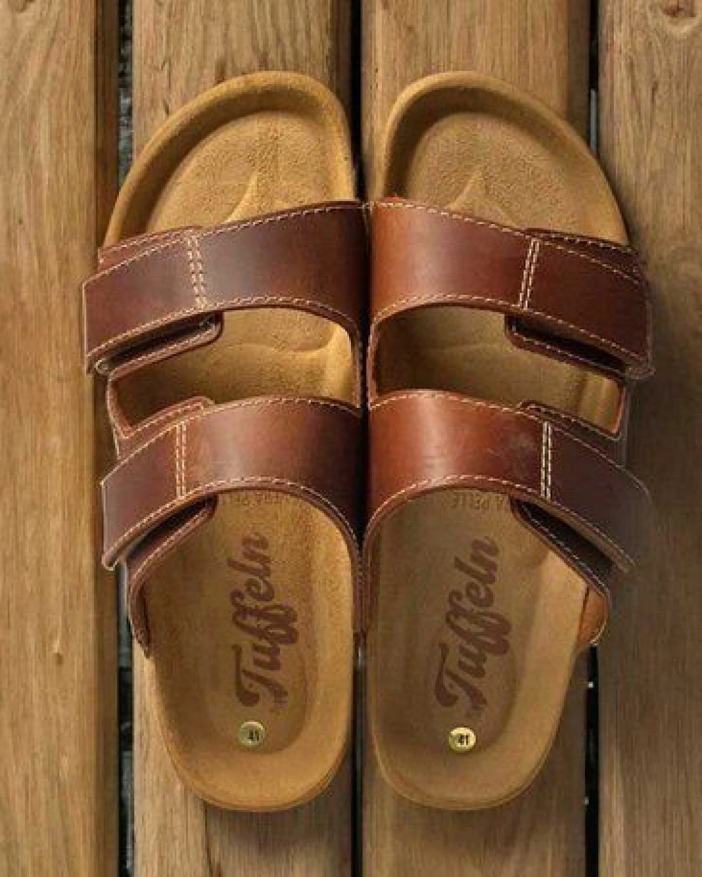 Tuffeln Herren Sandalen mit Klettverschluss und Soft-Korkfußbett Leder-Pantoletten – Ansicht 4
