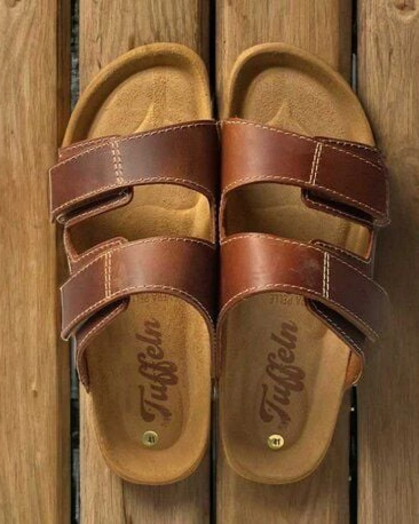 Tuffeln Herren Sandalen mit Klettverschluss und Soft-Korkfußbett Leder-Pantoletten – Ansicht 4