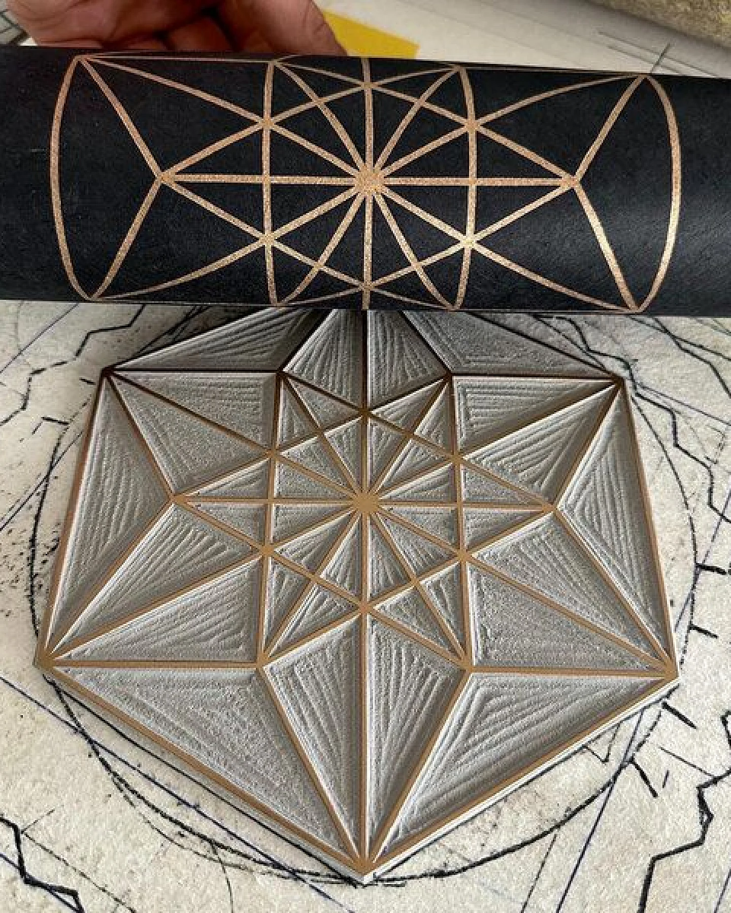 Veskor Cassiopeia VEKTOR EQUILIBRIUM Heilige Geometrie Linoldruck – Ansicht 4