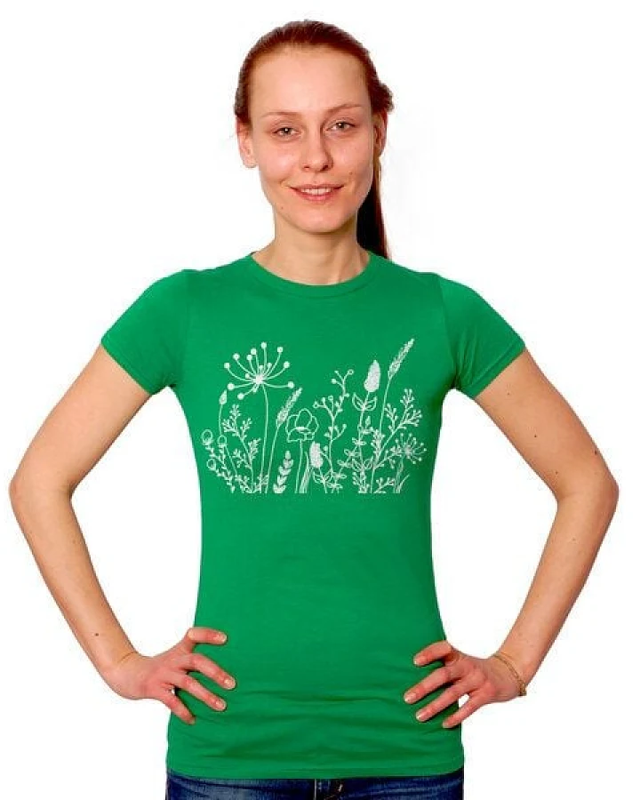 HANDGEDRUCKT "Wilde Wiese" Frauen-T-SHIRT von Earth Positiv Biobaumwolle