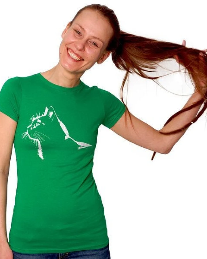 HANDGEDRUCKT "Stubentiger" Frauen-T-SHIRT von Earth Positiv Biobaumwolle