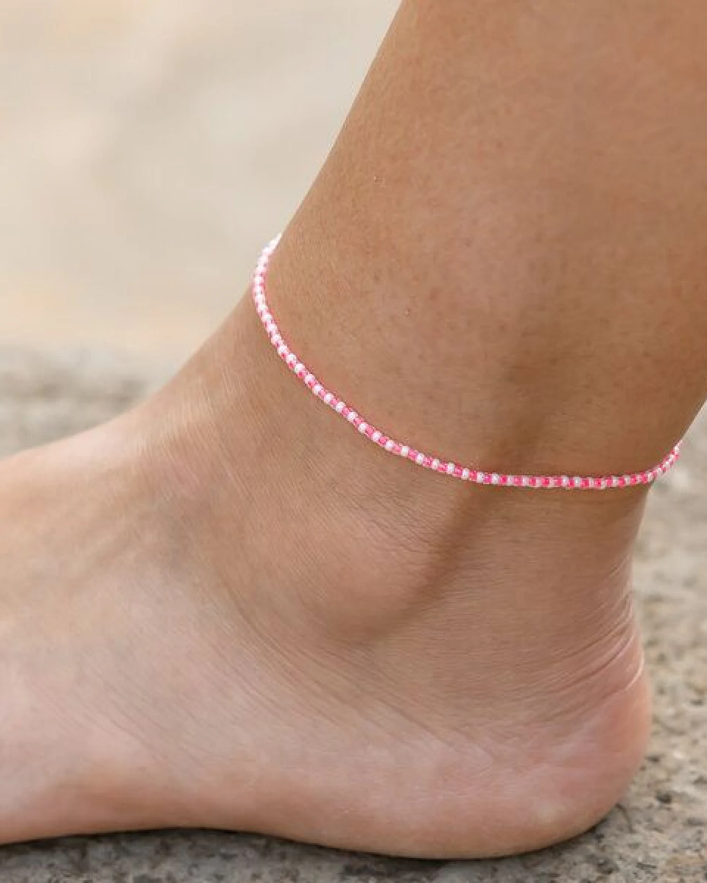 juni Sommer Perlenfußkette Pink – Ansicht 2