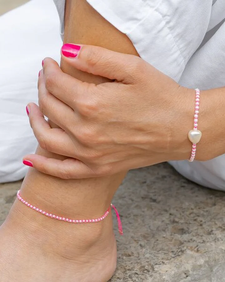 juni Sommer Set Pink - Perlenarmband und Fußkettchen
