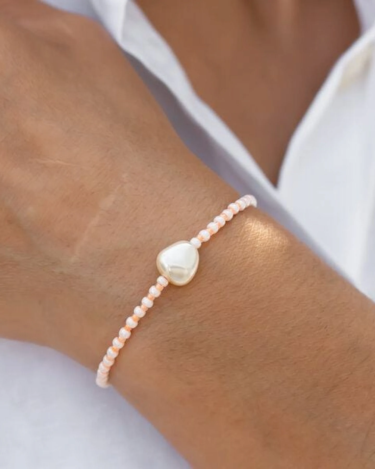 juni Sommer Set Apricot- Perlenarmband und Fußkette – Ansicht 3