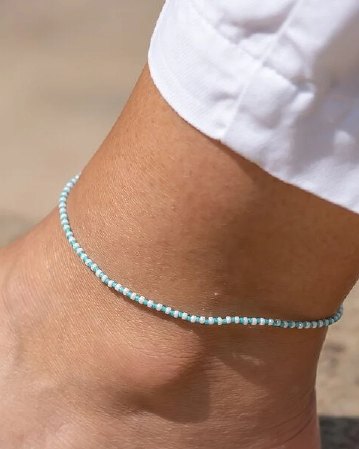 juni Perlenfußkettchen Aqua - verstellbare Länge