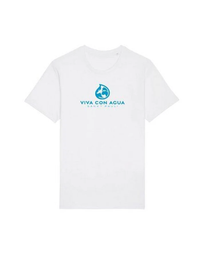 Biobaumwoll Unisex T-Shirt mit Viva con Agua Logo in Weiss und Dunkelblau