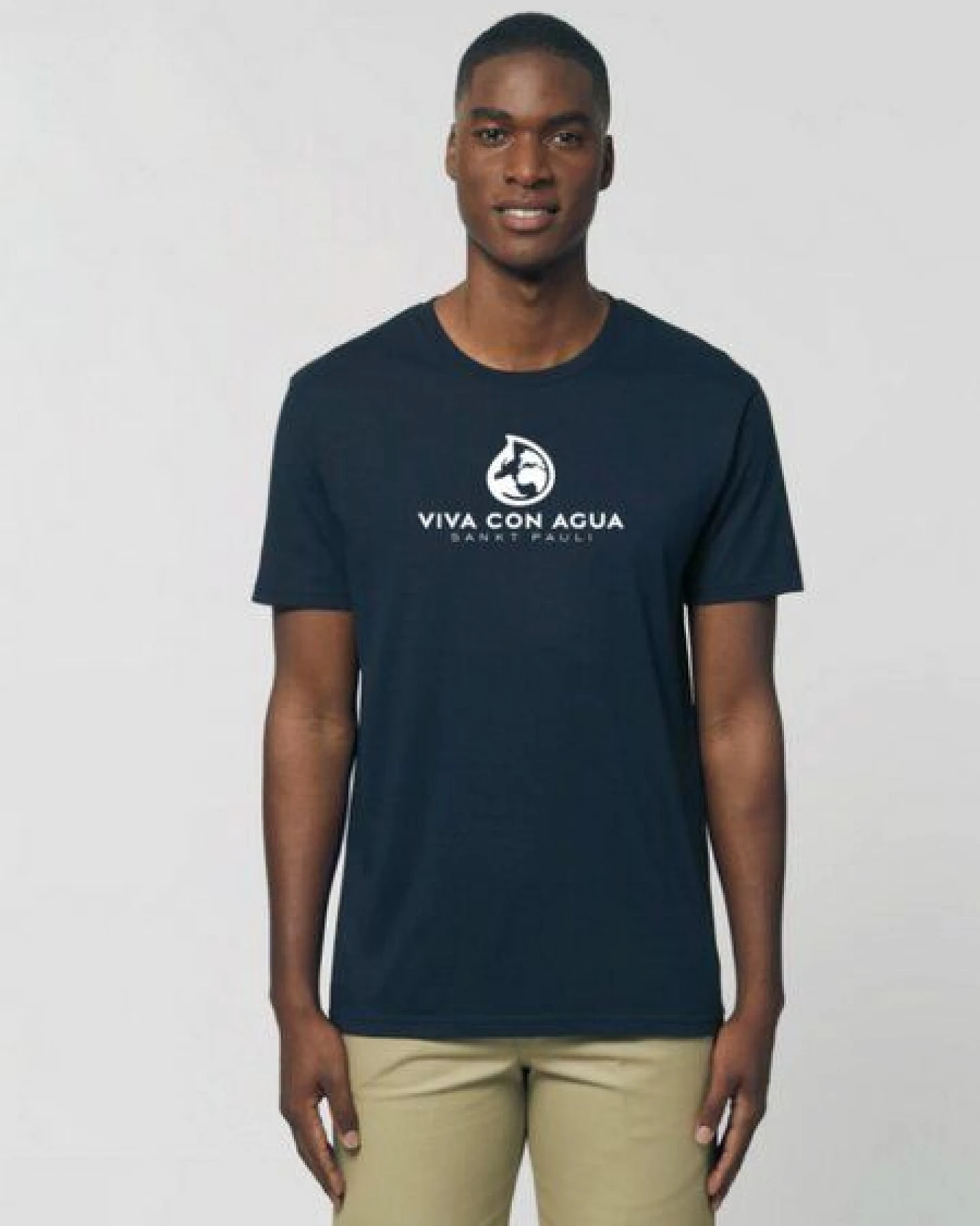 Biobaumwoll Unisex T-Shirt mit Viva con Agua Logo in Weiss und Dunkelblau – Ansicht 2