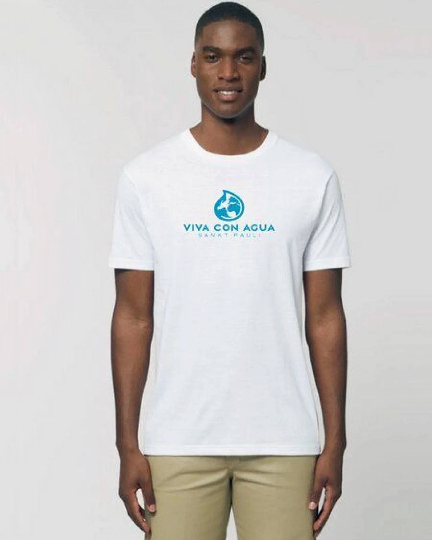 Biobaumwoll Unisex T-Shirt mit Viva con Agua Logo in Weiss und Dunkelblau – Ansicht 2