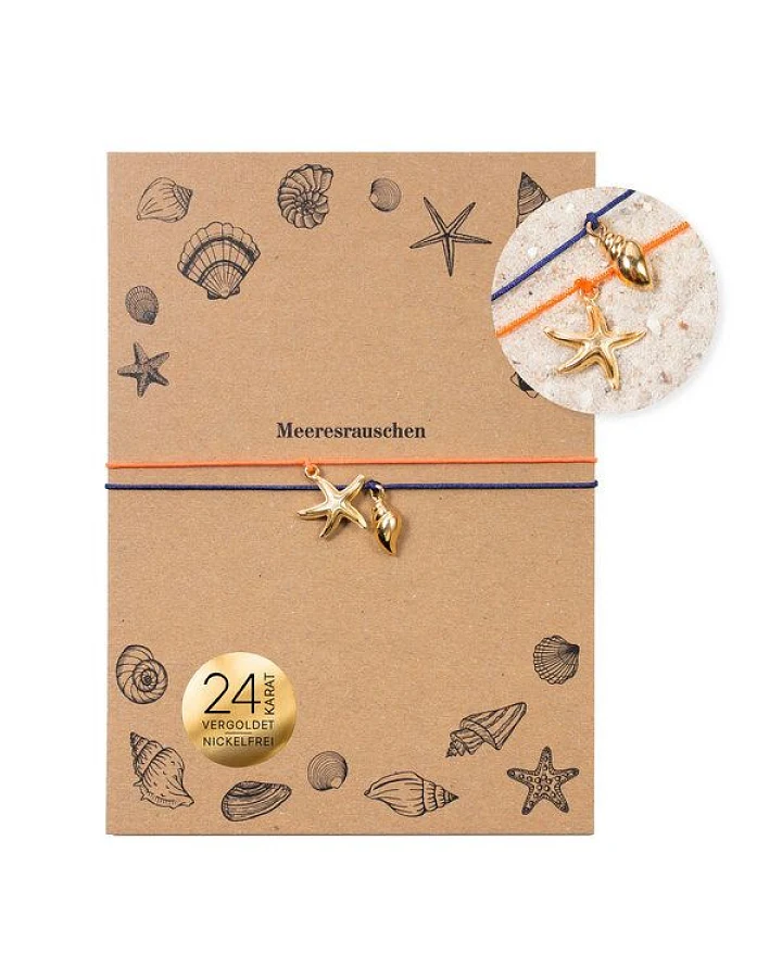Bow & Hummingbird Armband auf Karte - Seestern und Muschel - Meeresrauschen
