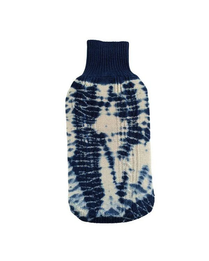 Wooliie Indigo Rift – Handgefertigter Hundepullover aus 100 % Merinowolle mit Zopfmuster & pflanzlicher Färbung