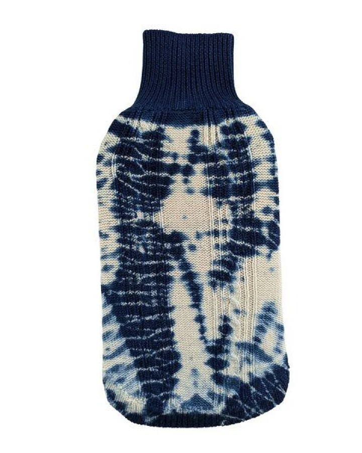 Wooliie Indigo Rift – Handgefertigter Hundepullover aus 100 % Merinowolle mit Zopfmuster & pflanzlicher Färbung