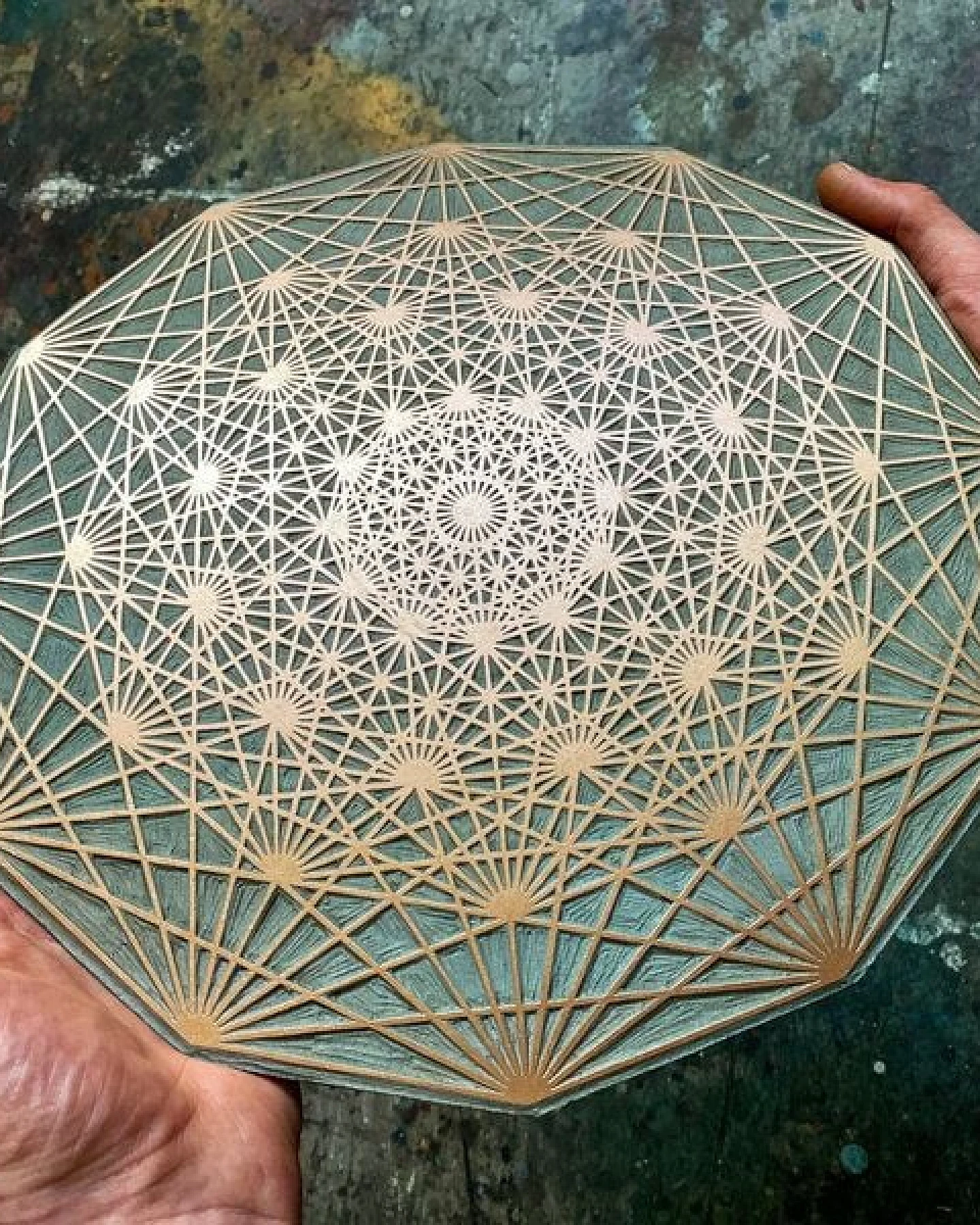 Veskor Cassiopeia DEMIHEPTERAKT Heilige Geometrie Linoldruck – Ansicht 3