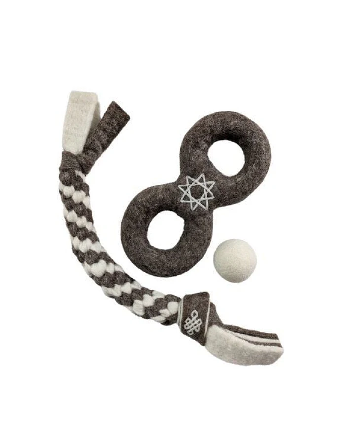 Wooliie Hunde-Spielset aus 100 % naturbelassener Schurwolle – handgefertigt & schadstofffrei (3er-Bundle) - Braided Rope & Ring