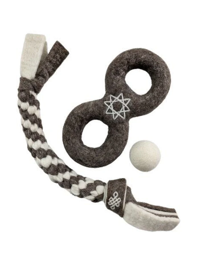 Wooliie Hunde-Spielset aus 100 % naturbelassener Schurwolle – handgefertigt & schadstofffrei (3er-Bundle) - Braided Rope & Ring