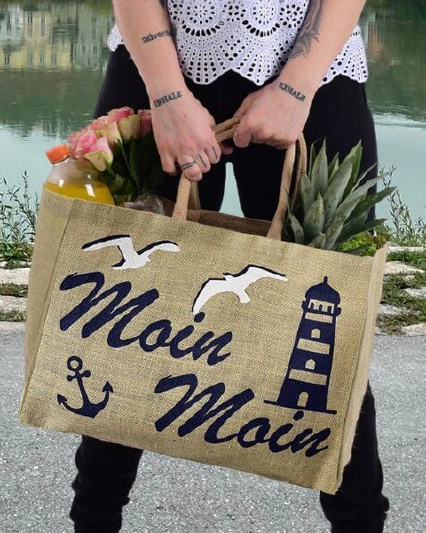 Domelo große Jute Einkaufskorb, Vegane Einkaufstasche nachhaltige Handtasche/ Shopper – Ansicht 4