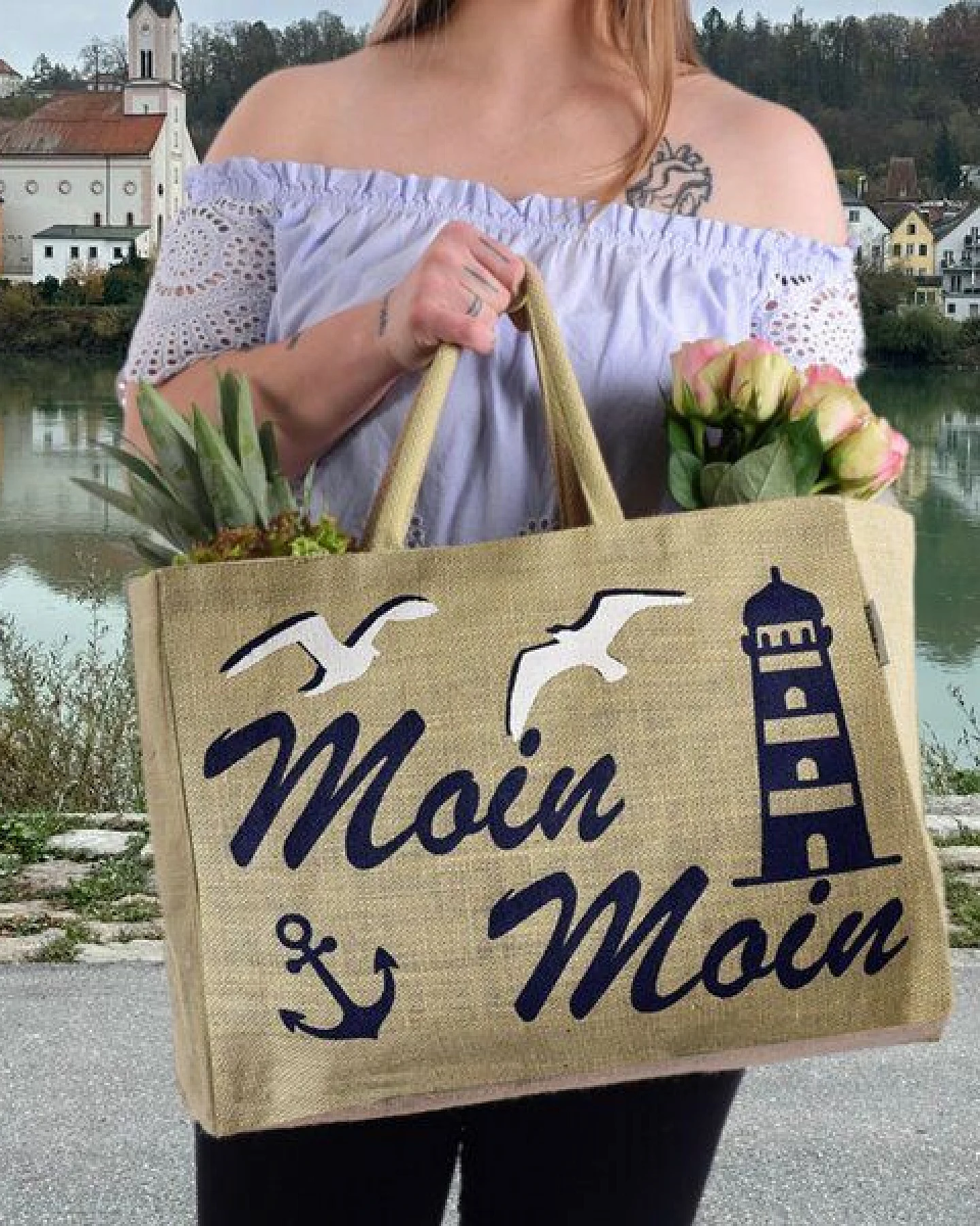 Domelo große Jute Einkaufskorb, Vegane Einkaufstasche nachhaltige Handtasche/ Shopper – Ansicht 2