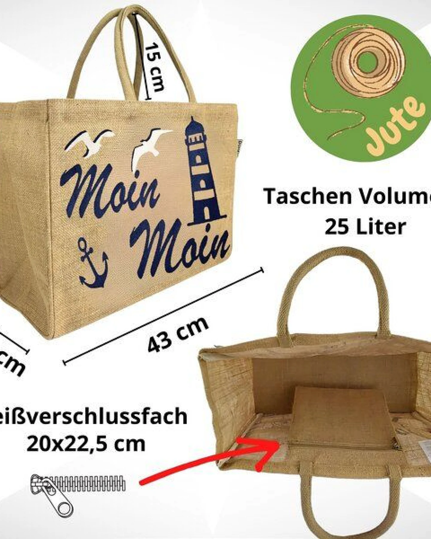 Domelo große Jute Einkaufskorb, Vegane Einkaufstasche nachhaltige Handtasche/ Shopper – Ansicht 3