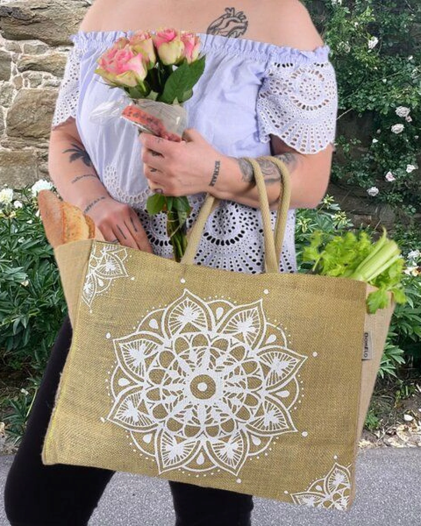 Domelo große Jute Einkaufskorb, Vegane Einkaufstasche nachhaltige Handtasche/ Shopper – Ansicht 2