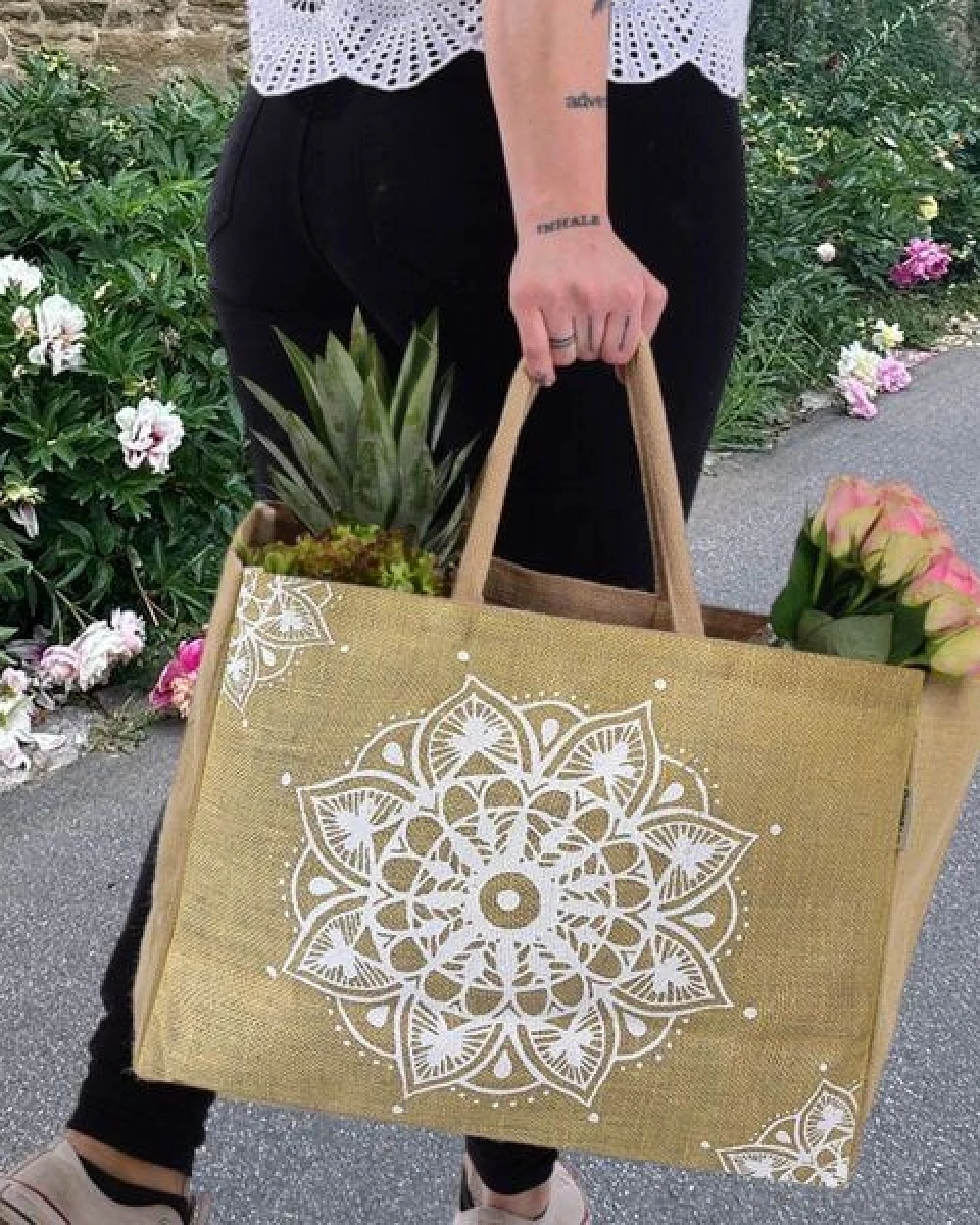 Domelo große Jute Einkaufskorb, Vegane Einkaufstasche nachhaltige Handtasche/ Shopper – Ansicht 3