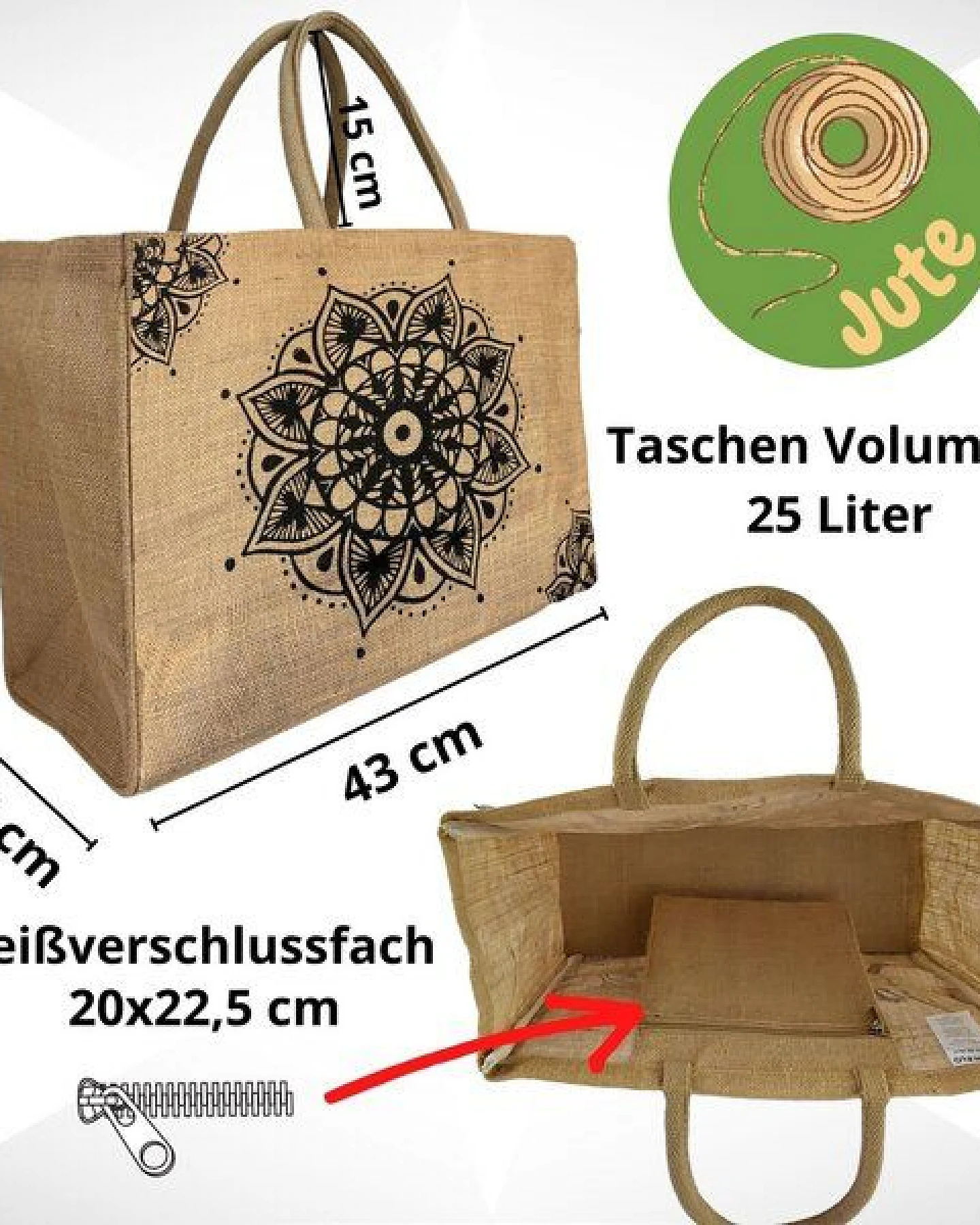 Domelo große Jute Einkaufskorb, Vegane Einkaufstasche nachhaltige Handtasche/ Shopper – Ansicht 3