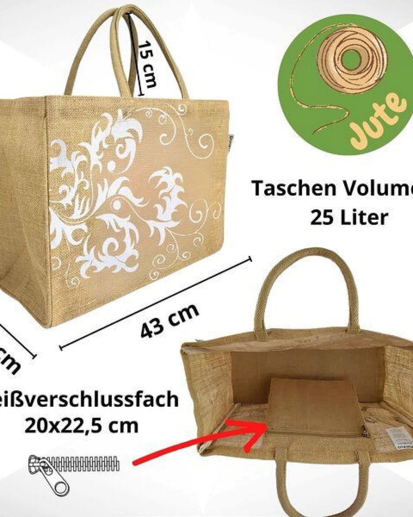 Domelo große Jute Einkaufskorb, Vegane Einkaufstasche nachhaltige Handtasche/ Shopper – Ansicht 3