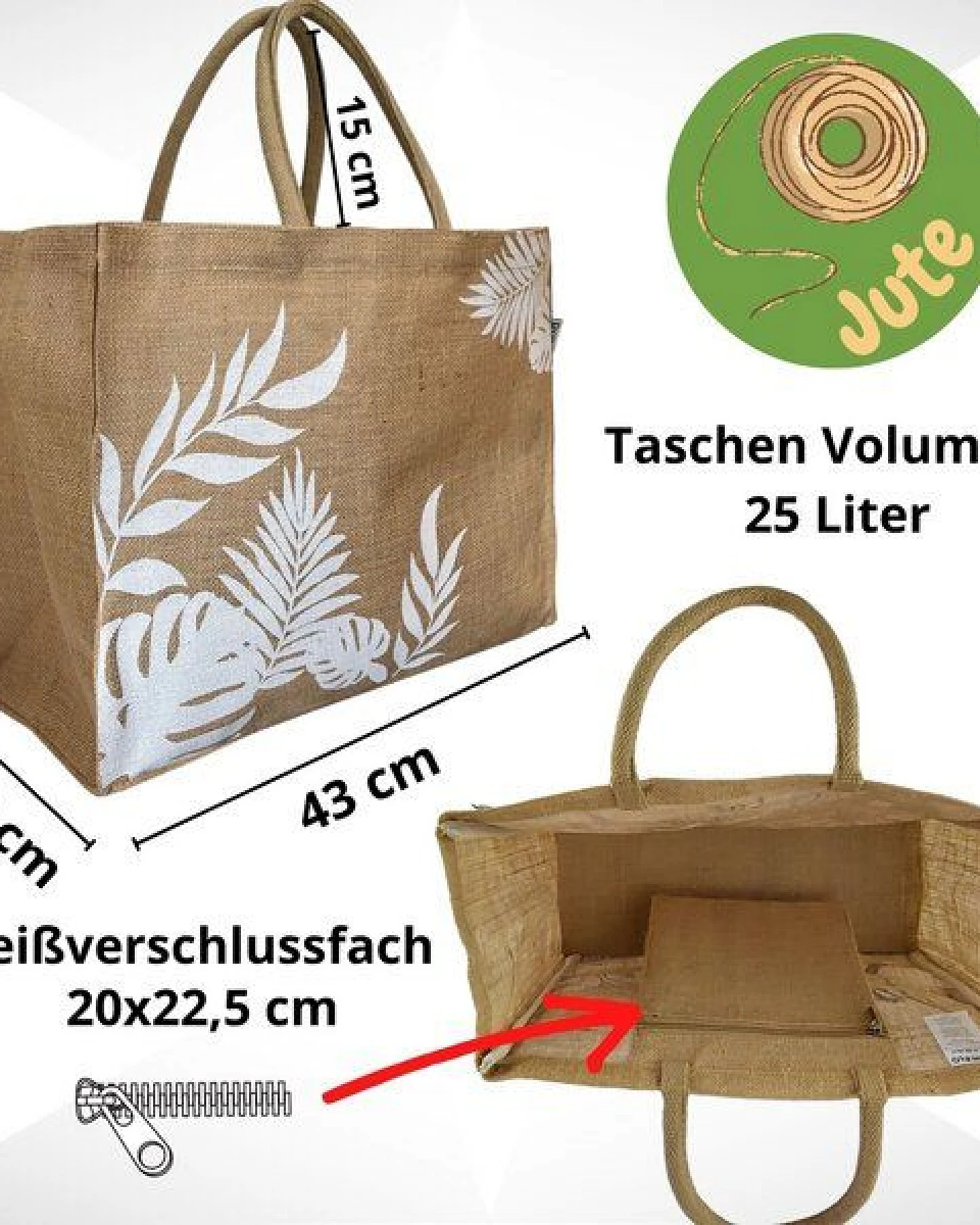Domelo große Jute Einkaufskorb, Vegane Einkaufstasche nachhaltige Handtasche/ Shopper – Ansicht 3