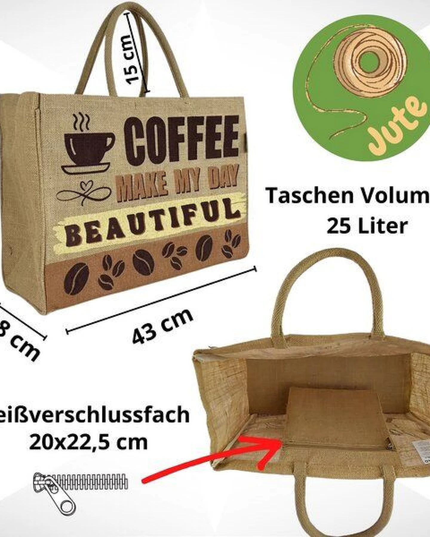 Domelo große Jute Einkaufskorb, Vegane Einkaufstasche nachhaltige Handtasche/ Shopper – Ansicht 3