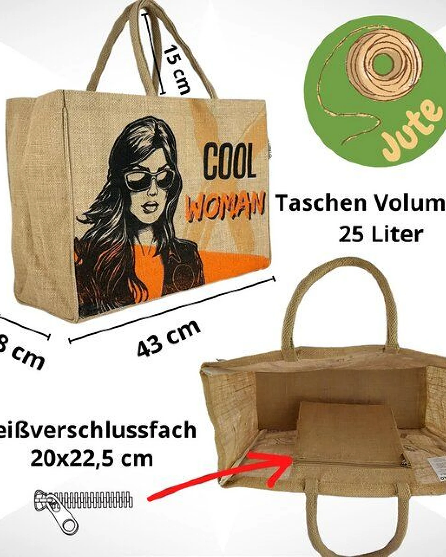 Domelo große Jute Einkaufskorb, Vegane Einkaufstasche nachhaltige Handtasche/ Shopper – Ansicht 3