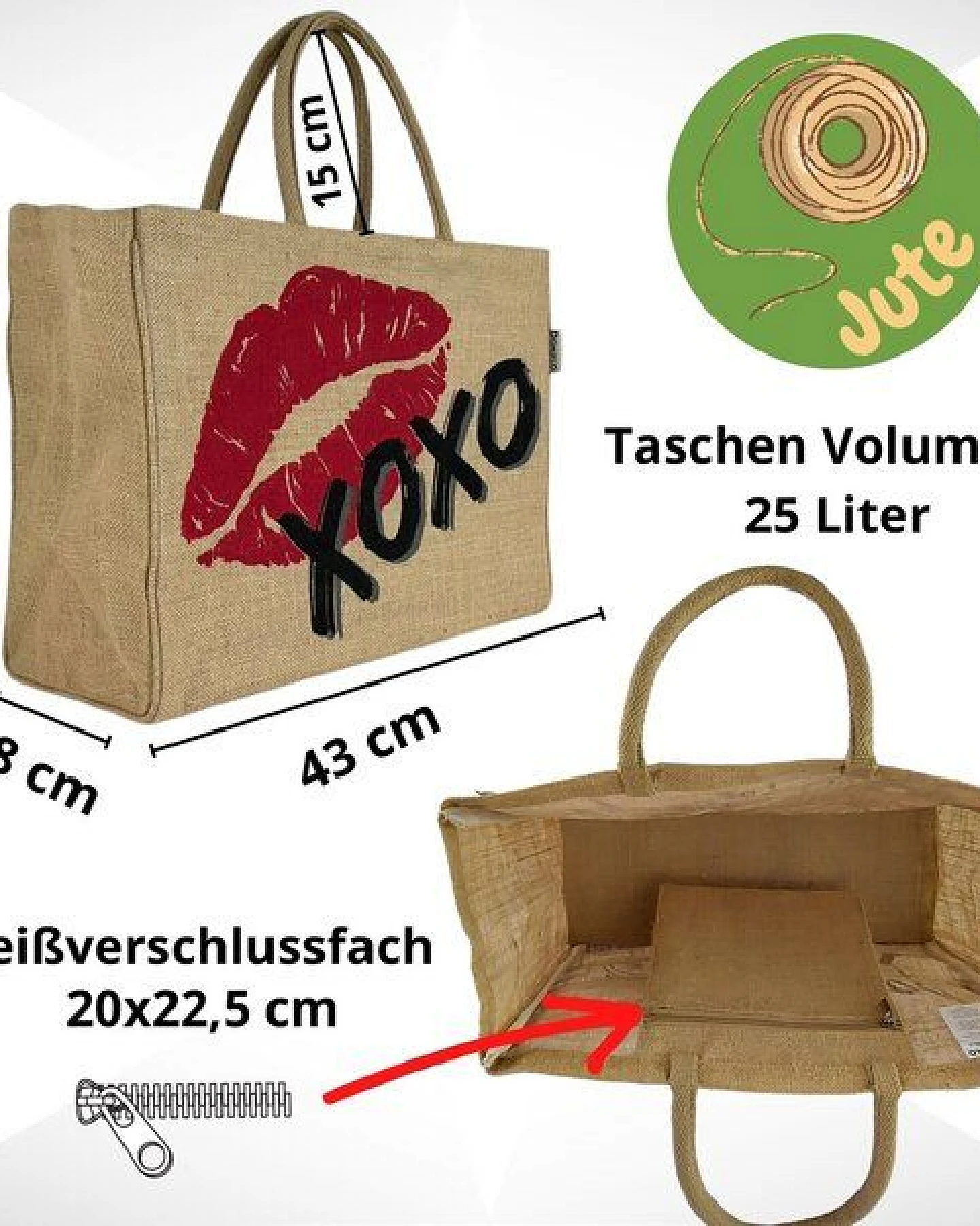 Domelo große Jute Einkaufskorb, Vegane Einkaufstasche Handtasche/ Shopper – Ansicht 3
