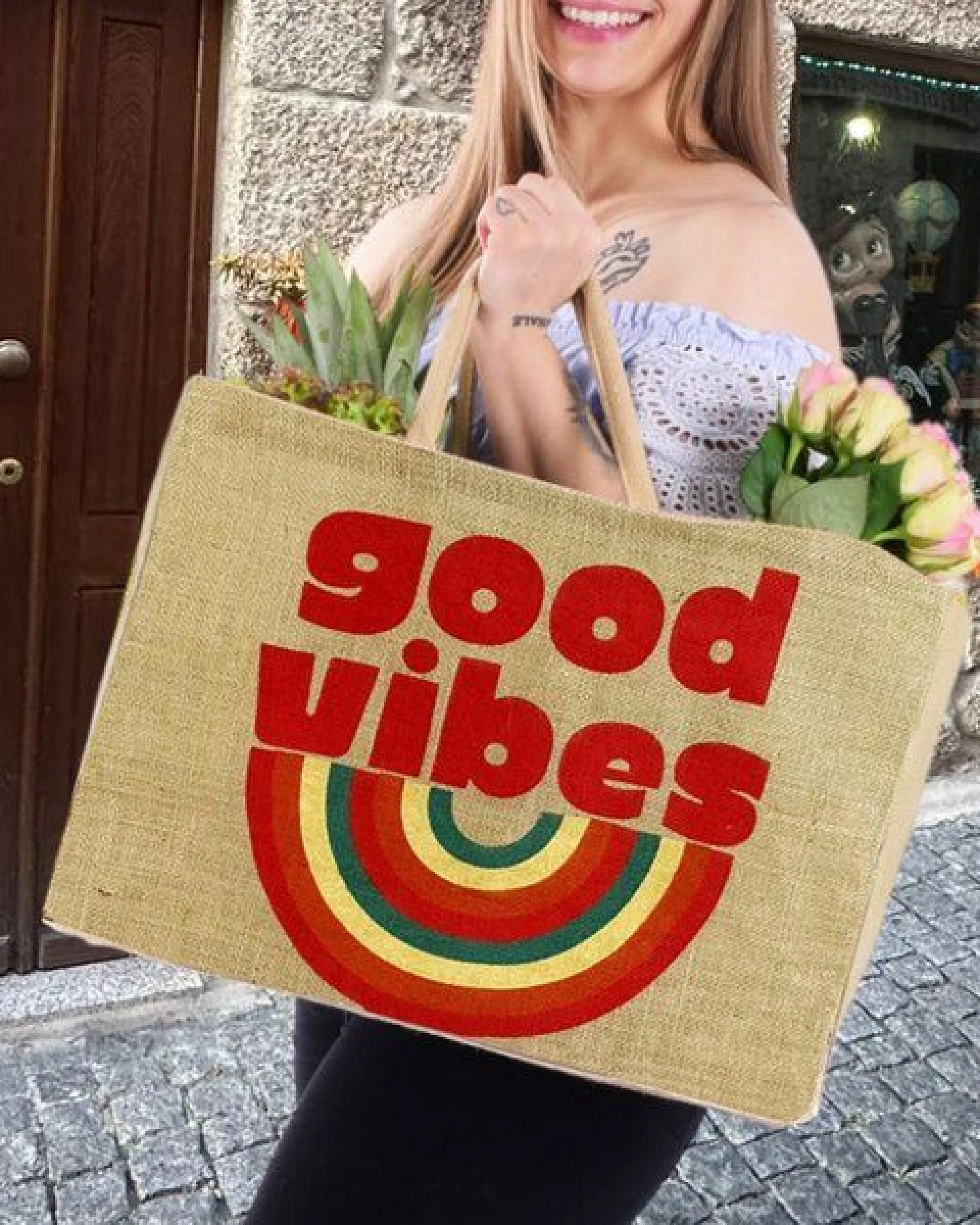 Domelo große Jute Einkaufskorb, Vegane Einkaufstasche nachhaltige Handtasche/ Shopper – Ansicht 2