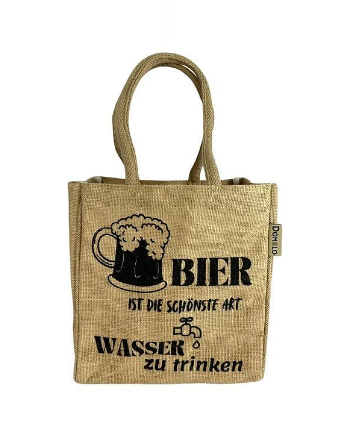 Domelo Jute Einkaufstasche, Flaschenträger mit 6 Fächer. 100% Vegane Bierflaschenträge