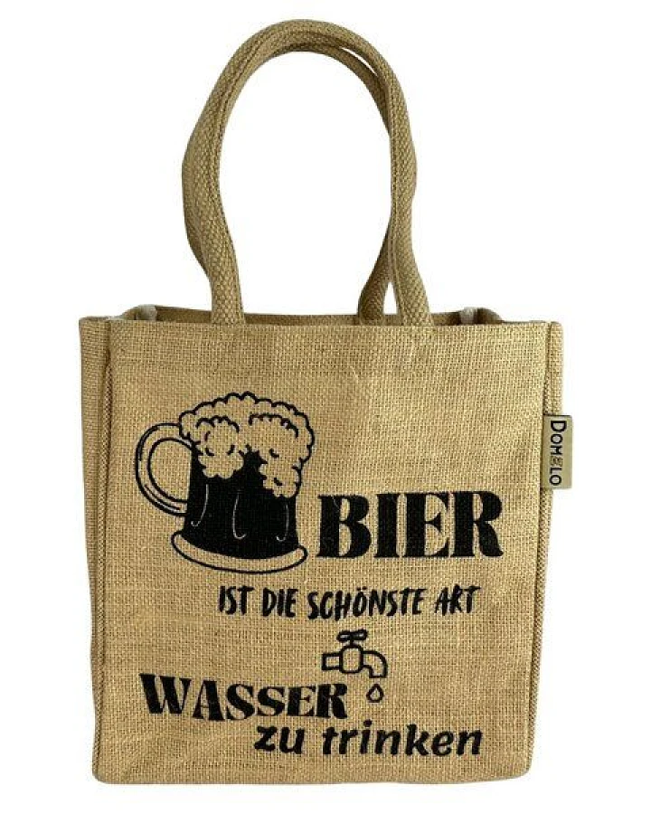Domelo Jute Einkaufstasche, Flaschenträger mit 6 Fächer. 100% Vegane Bierflaschenträge