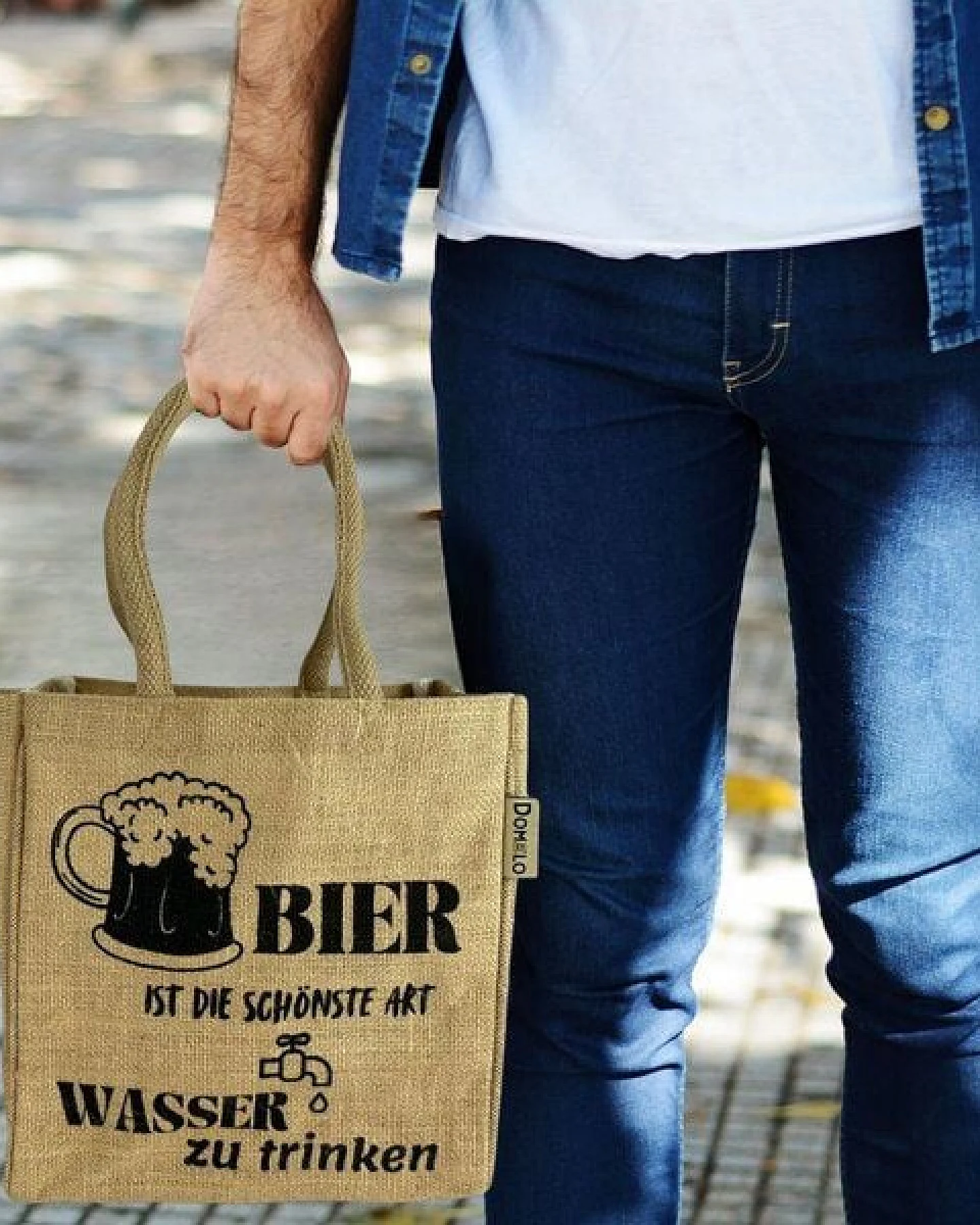Domelo Jute Einkaufstasche, Flaschenträger mit 6 Fächer. 100% Vegane Bierflaschenträge – Ansicht 2