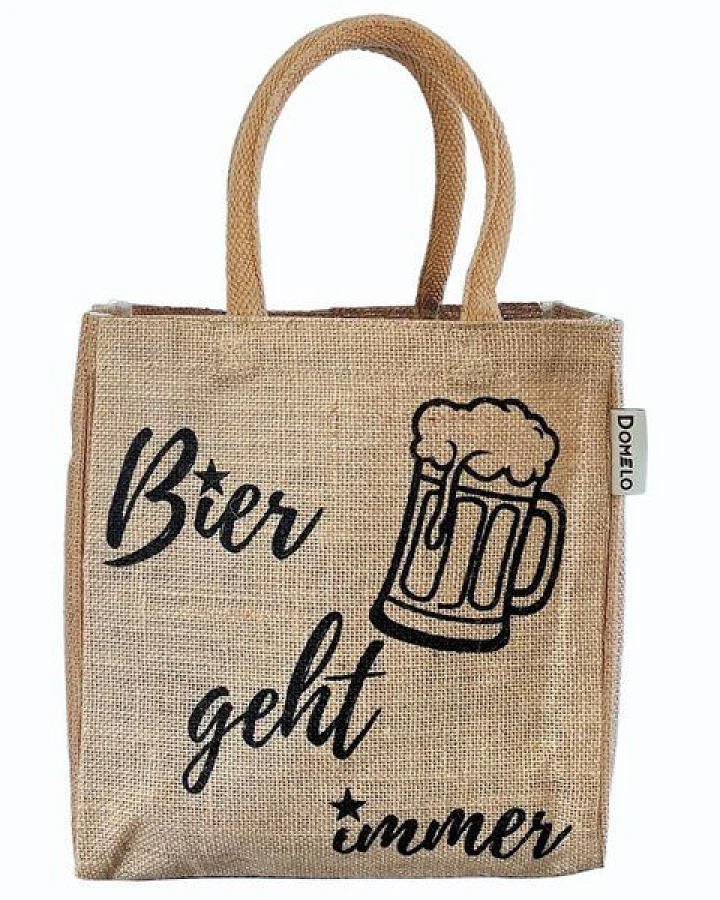 Domelo Jute Einkaufstasche, Flaschenträger mit 6 Fächer. 100% Vegane Bierflaschenträge